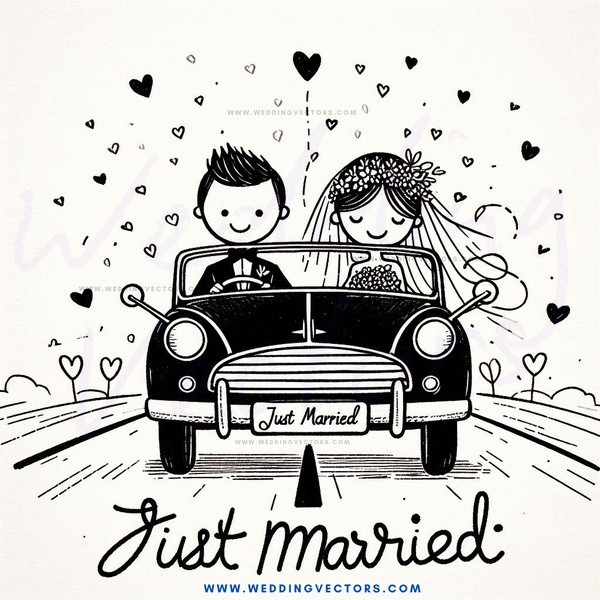 just married car drawing