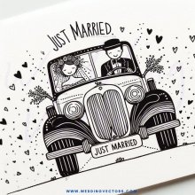 a black and white wedding caricature card