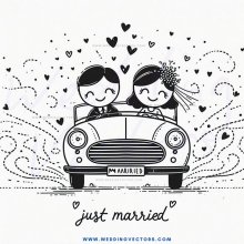 a couple driving down the road with hearts floating around them.