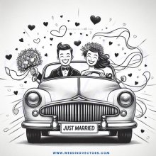 just married cartoon car