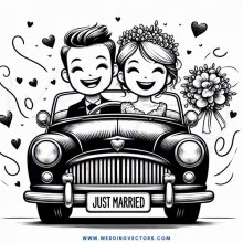just married couple in car